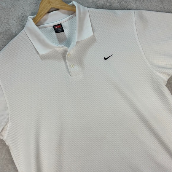 Nike Team White Dri-Fit Polo Shirt Mens Textured Polyester Korea Swoosh Logo XXL - Picture 1 of 12